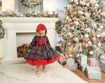 Baby Christmas dress, trendy little girl dress for Xmas, Tartan Christmas girls dress, Christmas Outfit Green + Express delivery