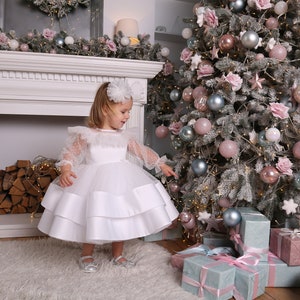 Baby first birthday dress, toddler white dress, baby flower girl dress image 1