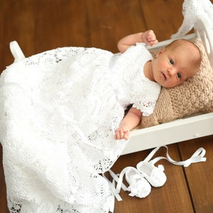 Newborn girl baptism dress for baby girl, white christening gowns, baby blessing dress, lace christening gown
