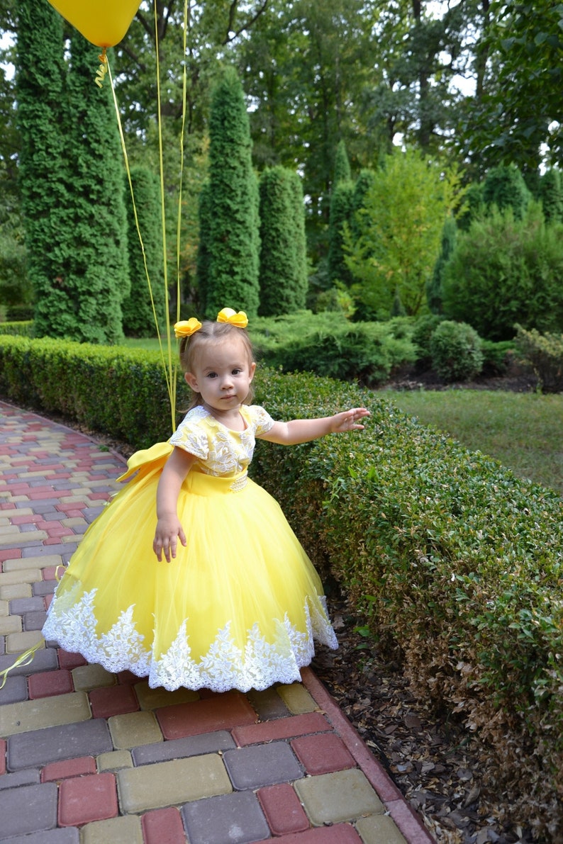 Baby first birthday dress, baby flower girl dress, Yellow princess dress, Toddler birthday dress image 1