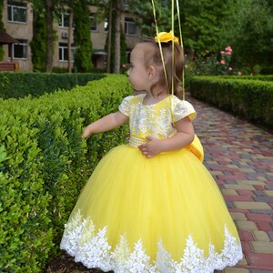 Baby first birthday dress, baby flower girl dress, Yellow princess dress, Toddler birthday dress image 2