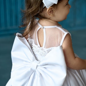 Satin christening dress, Toddler baptism dress with bow, godparent gift, 2t baptism dress for baby girl, custom dress image 2