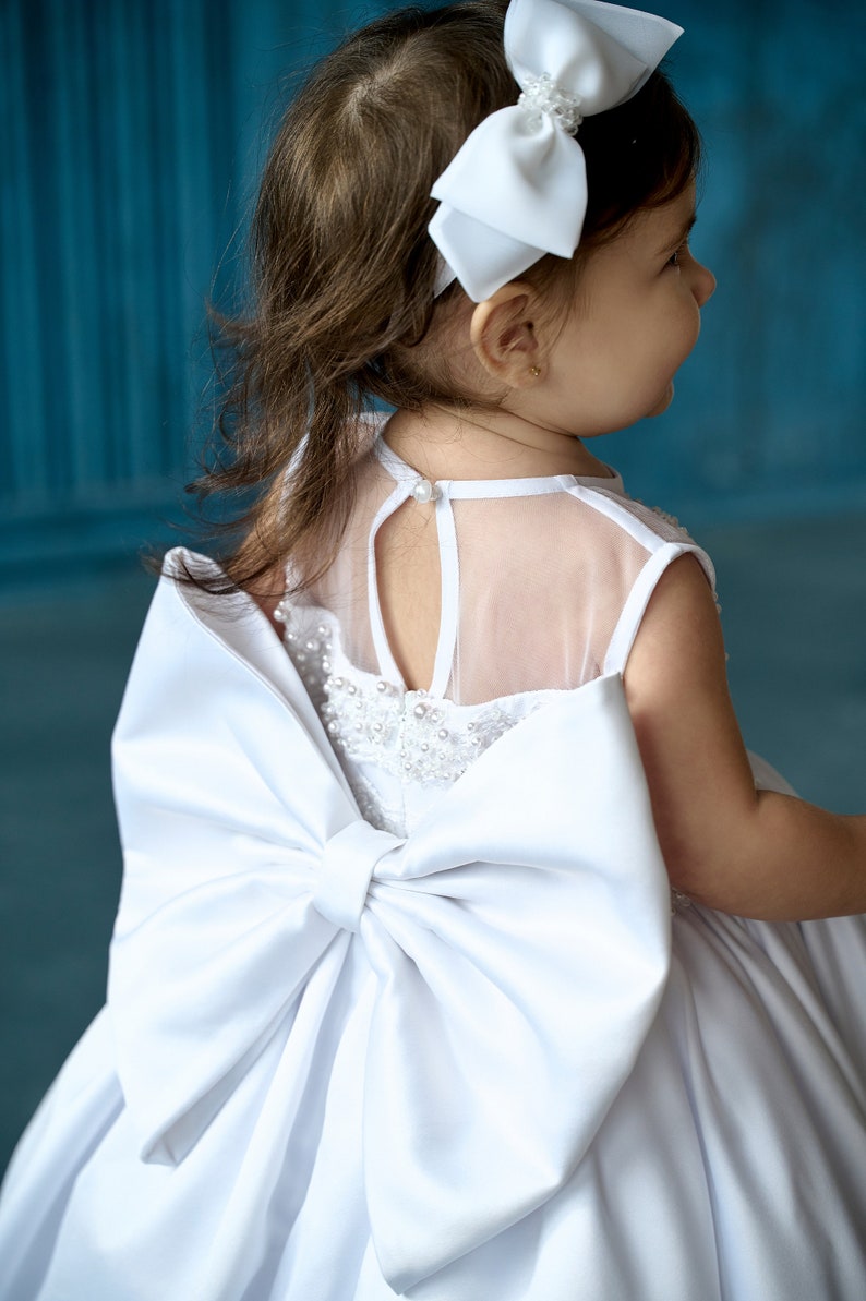 Satin christening dress, Toddler baptism dress with bow, godparent gift, 2t baptism dress for baby girl, custom dress image 2