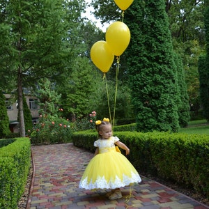 Baby first birthday dress, baby flower girl dress, Yellow princess dress, Toddler birthday dress image 3