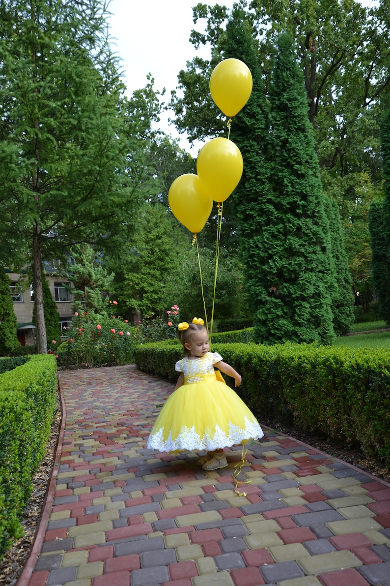 Baby first birthday dress, baby flower girl dress, Yellow princess dress, Toddler birthday dress image 3