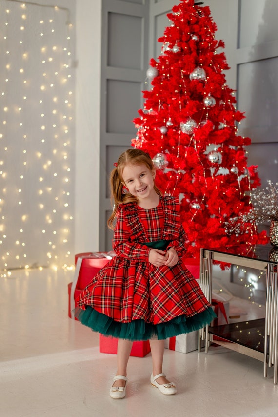 plaid infant christmas dress Jack & Teddy- Red princess costumes or other special occasional events Baby Christmas dress, toddler plaid