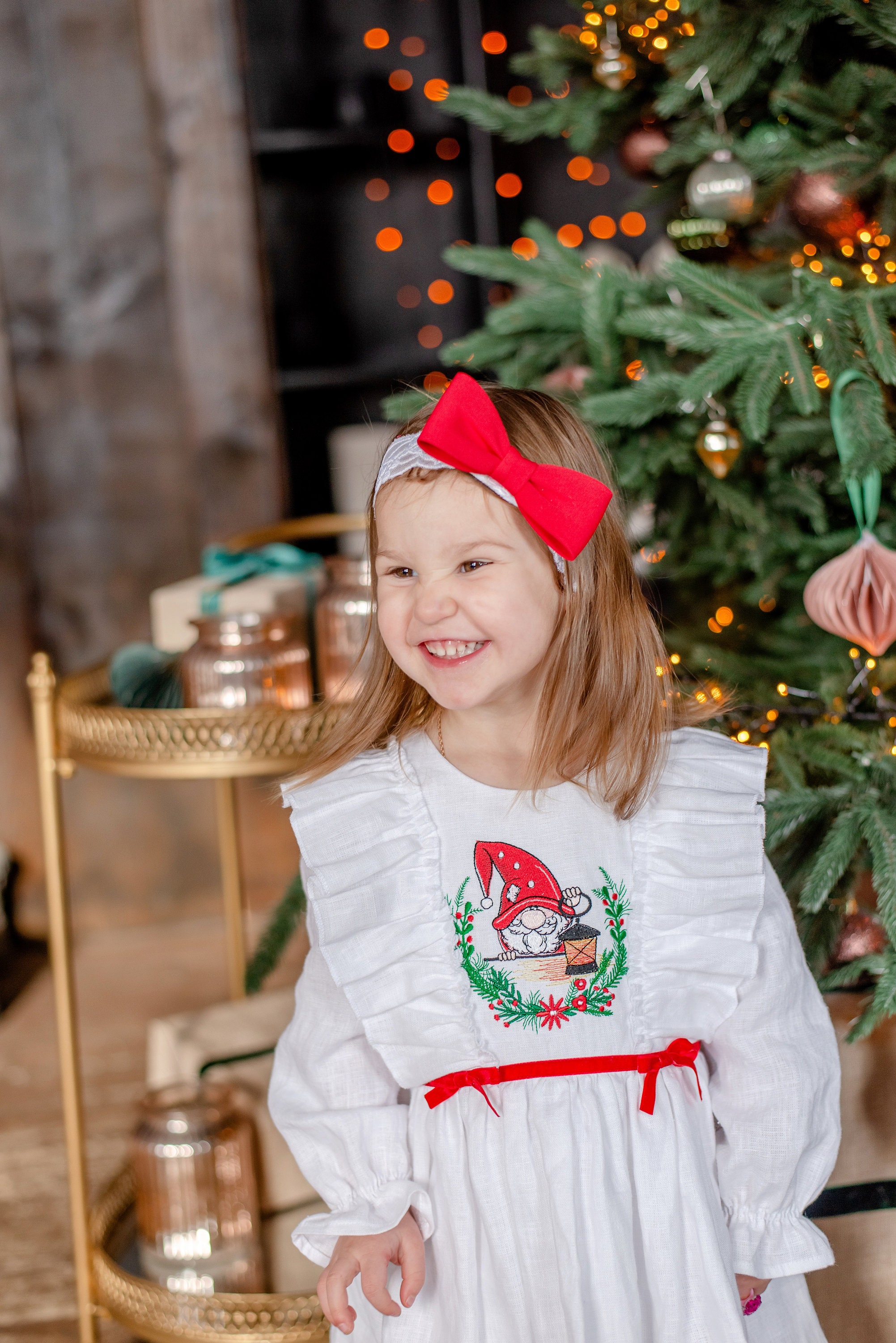linen christmas dress White Toddler Christmas dress, Linen Christmas girls dress, girl dress for Xmas, Toddler Linen dress with embroidery, baby Christmas gift