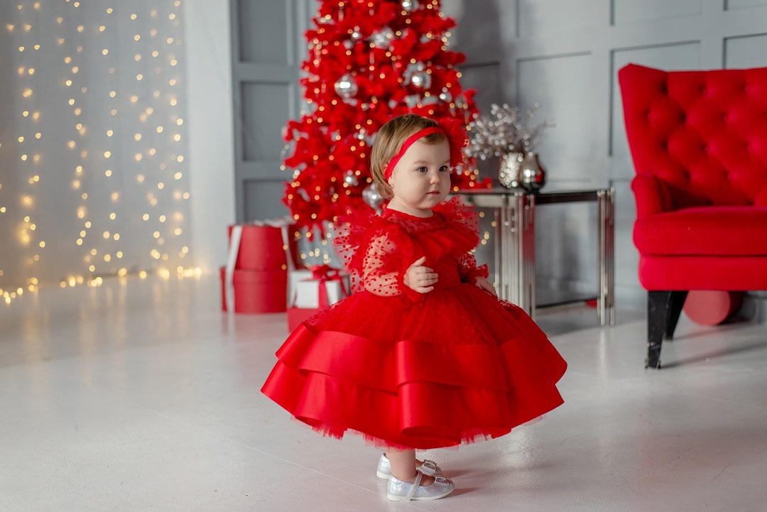 Baby First Birthday Dress Toddler Red Dress Baby Flower Girl