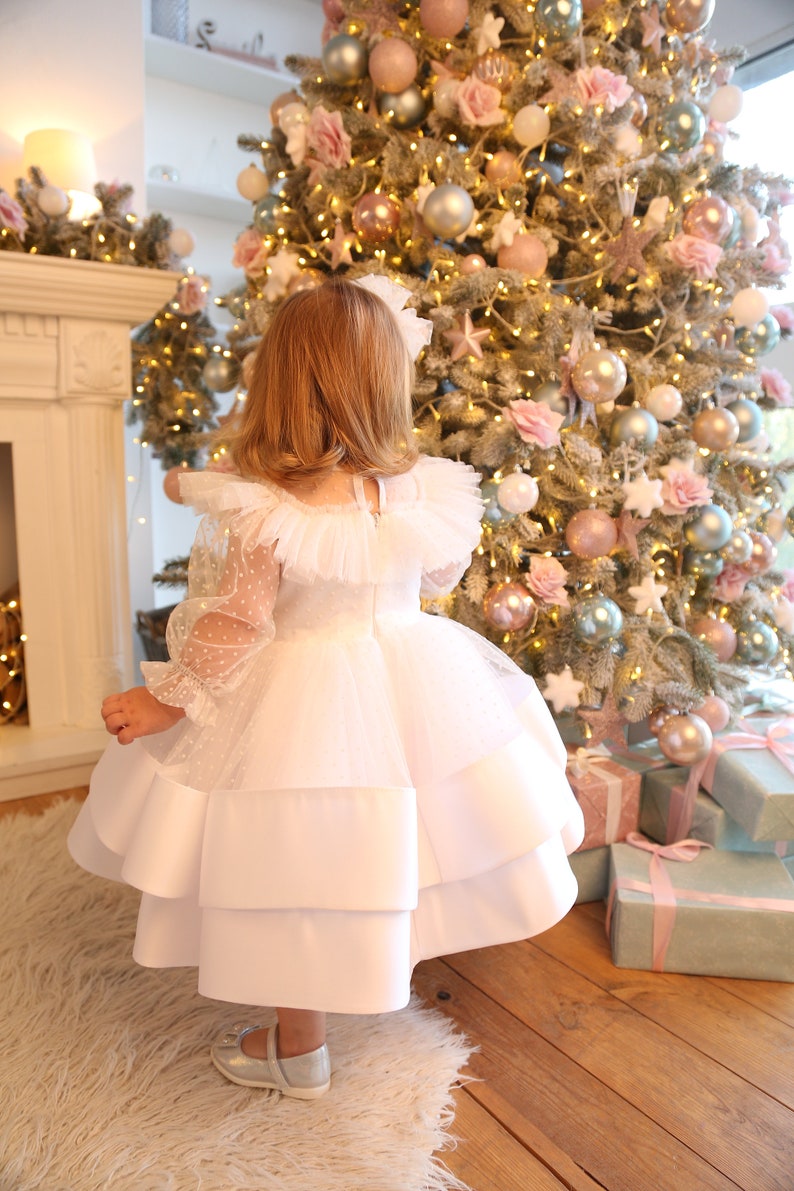 Baby Christmas dress, toddler white dress, baby girl dress, trendy little girl dress for Xmas Express delivery image 7