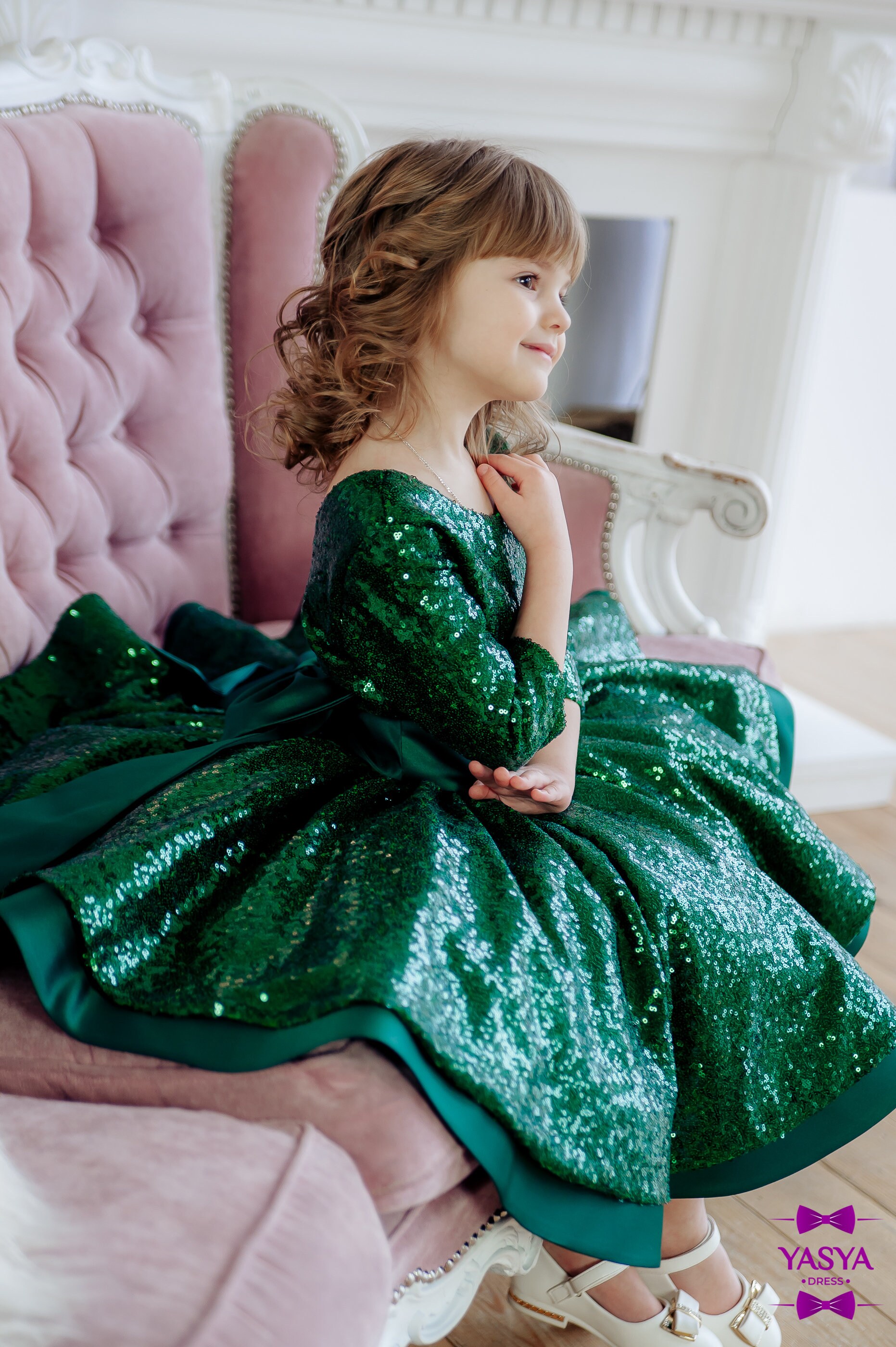 Sparkling green Christmas toddler dress, baby girl gift, Princess dress, Photo Shoot Outfit baby girl