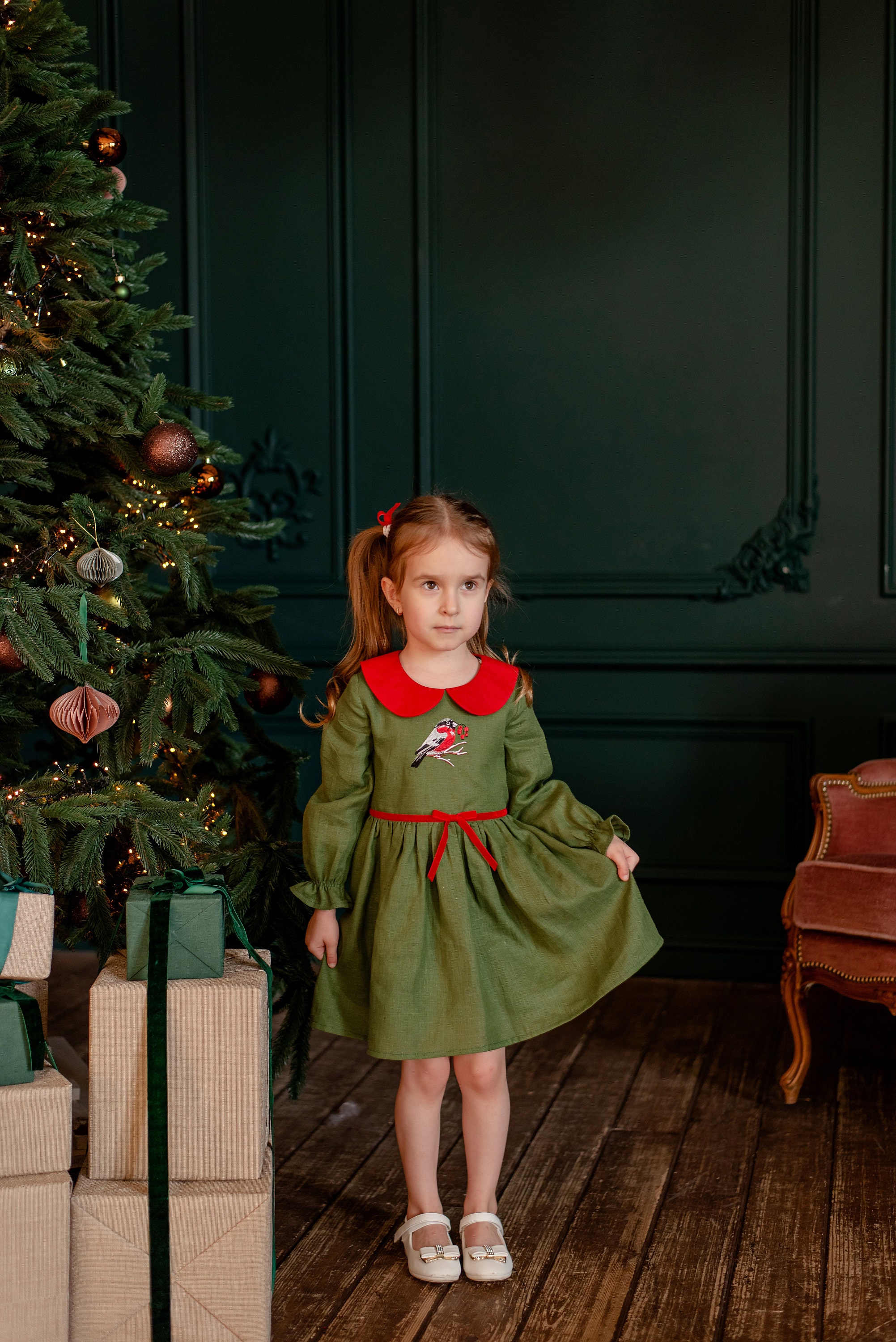 christmas tree dress kids Girls Christmas Tree Dress, Red / 5-6T