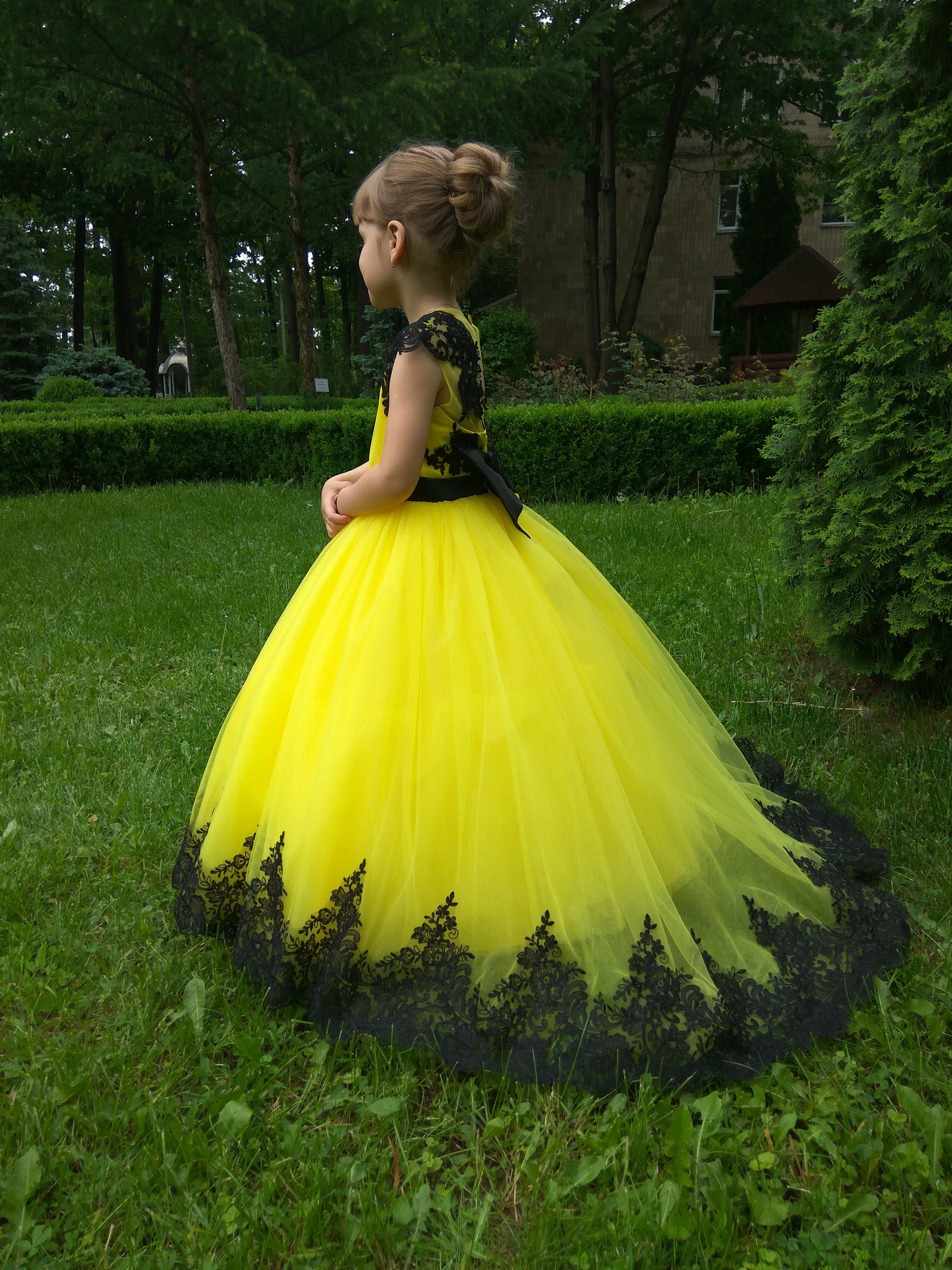 Yellow Flower girl Dress Long Flower Tulle Gown for Toddler Etsy