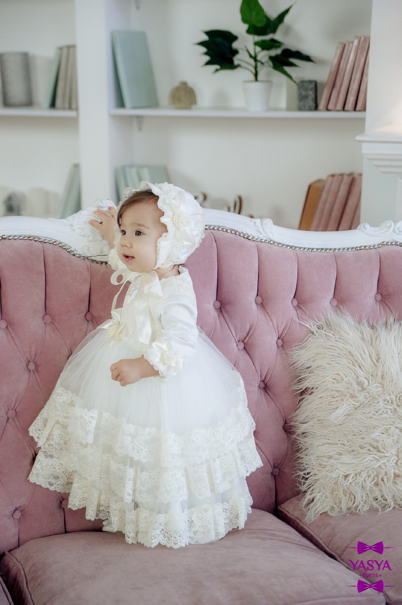 Ivory baptism dress for baby girl, baby blessing dress, lace christening gown image 2