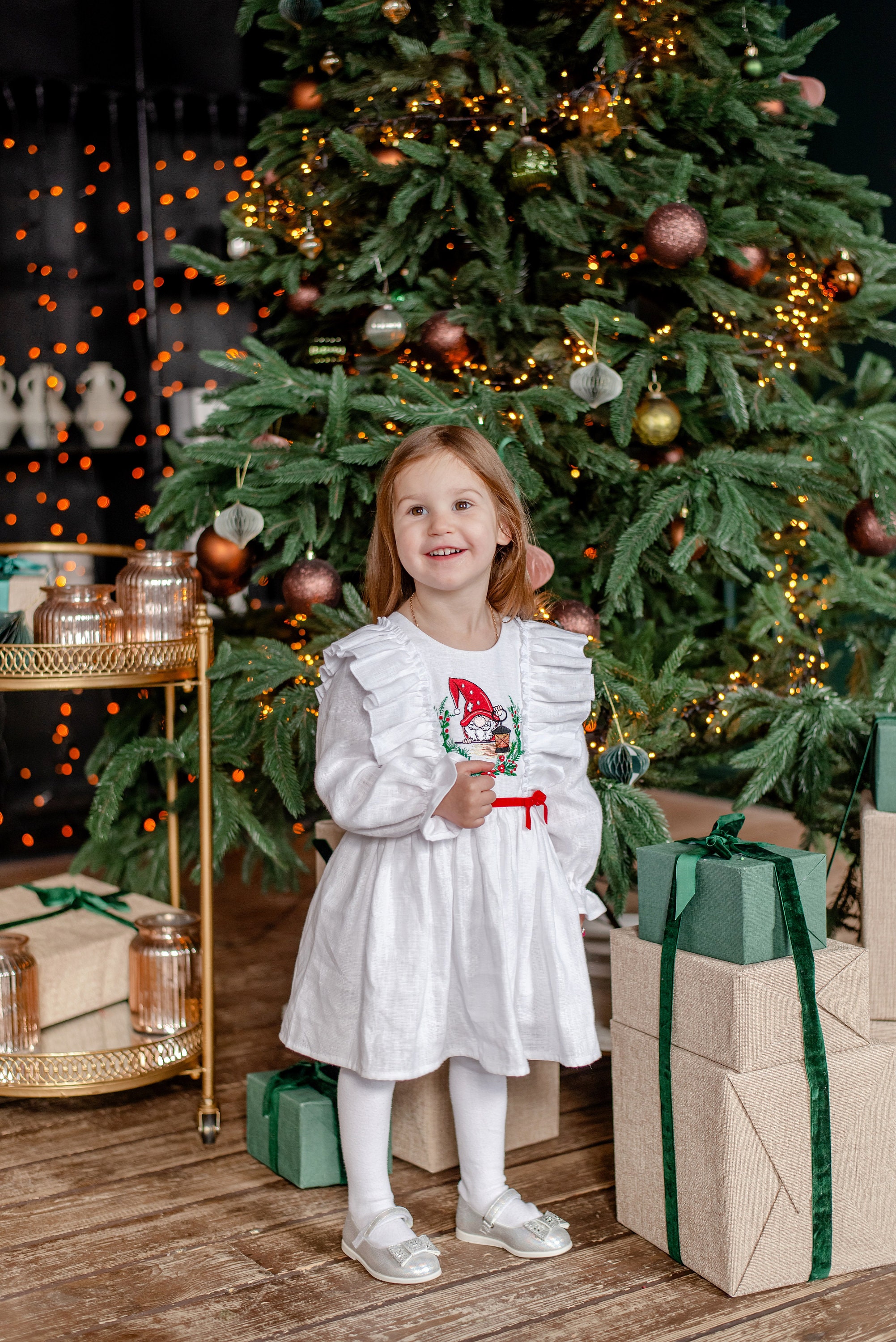 organic cotton christmas dress Red Berries Floral girl Christmas Dress