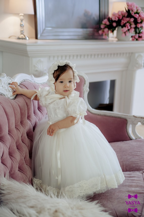 ivory baptism dress for baby girl, baby blessing dress, lace christening gown, christening dresses for girls baptism attire
