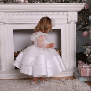 Baby first birthday dress, toddler white dress, baby flower girl dress image 3