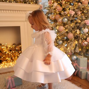 Baby first birthday dress, toddler white dress, baby flower girl dress image 7