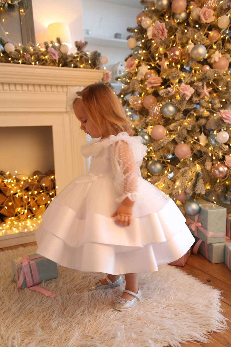 Baby Christmas dress, toddler white dress, baby girl dress, trendy little girl dress for Xmas Express delivery image 9