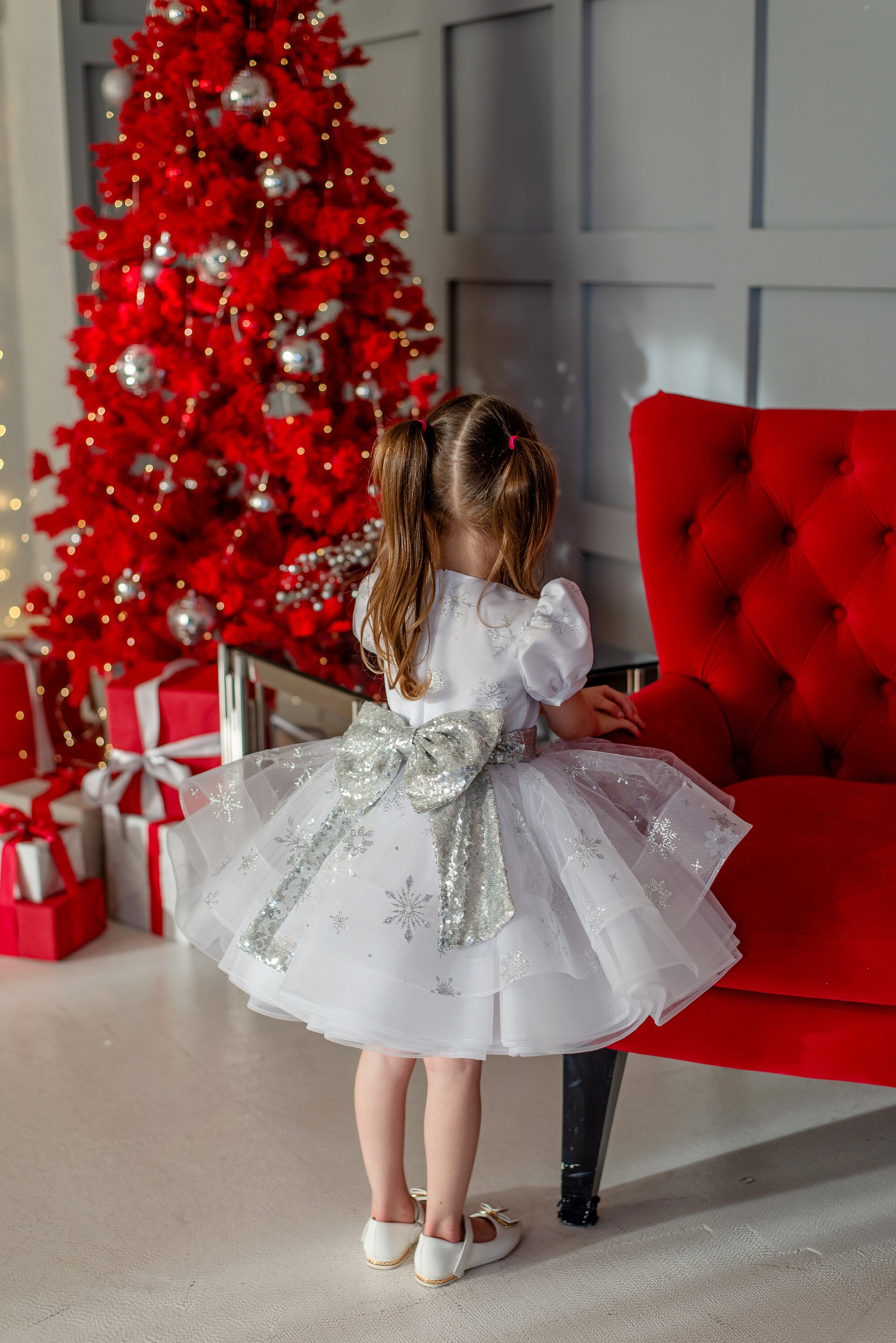 White Baby Christmas Dress Toddler White Dress Baby Girl Dress