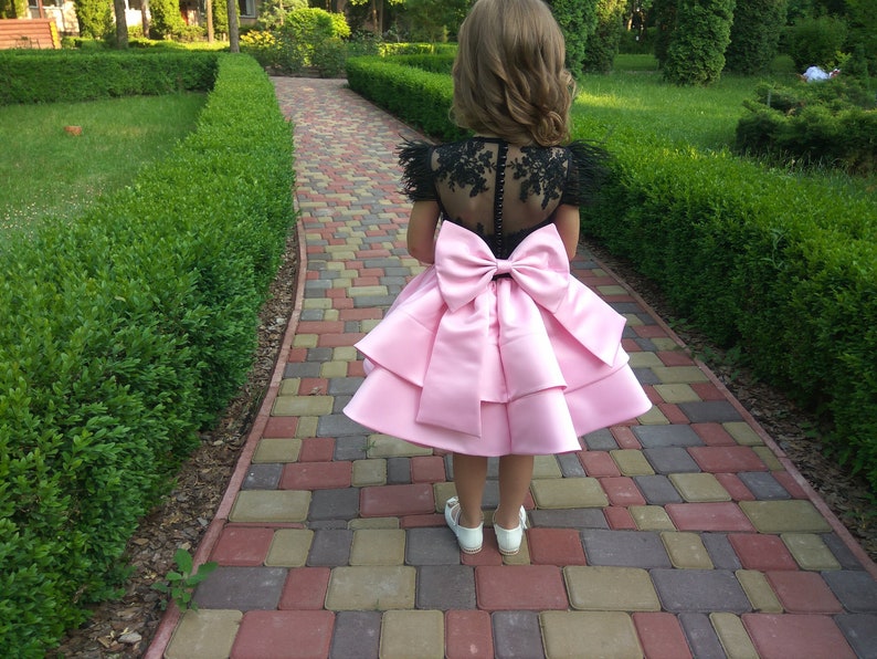 Pink and Black Elegant Dress,Knee Length Gown for Baby Birthday Party,Wedding Party Dress for Girl