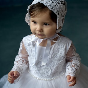 White Toddler baptism dress with train, baptism dress for baby girl, baby blessing dress, 2t baptism dress, white christening dress image 4