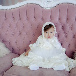 Ivory baptism dress for baby girl, baby blessing dress, lace christening gown image 4