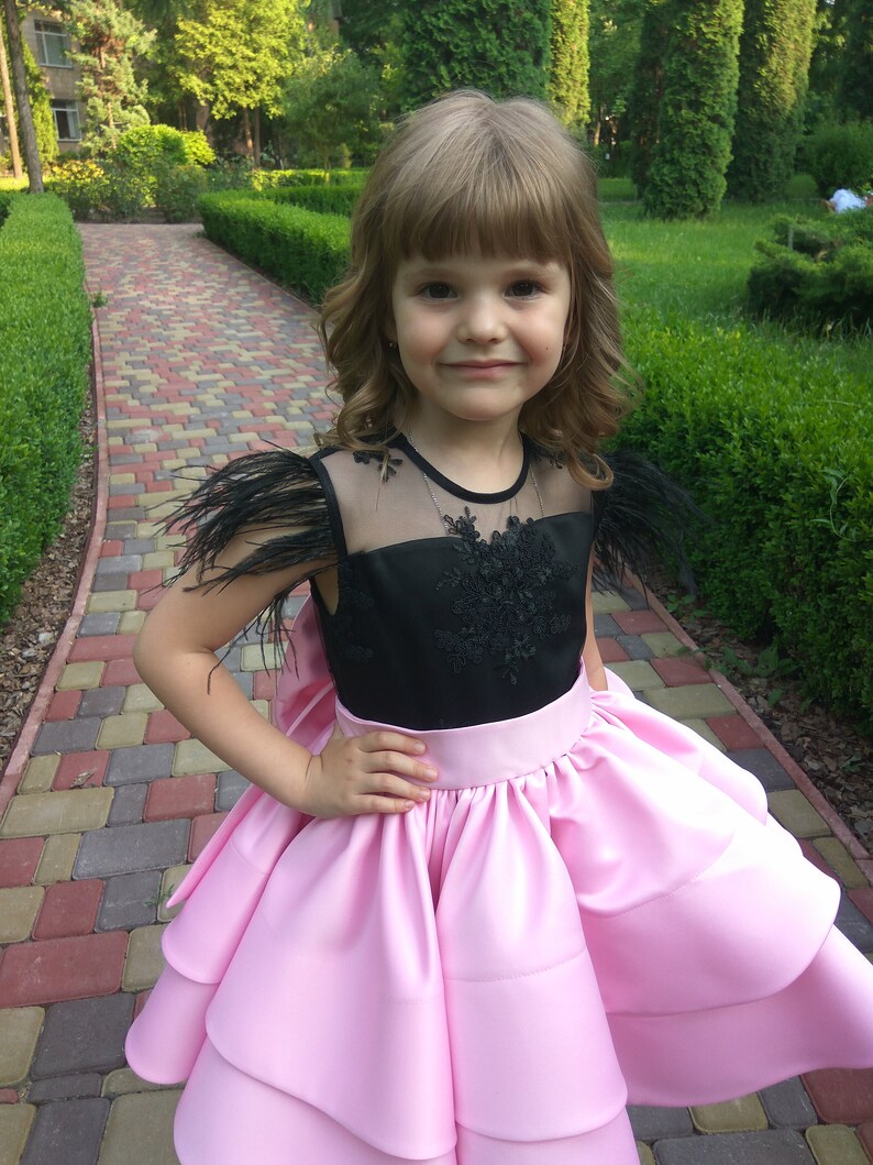 Pink and Black Elegant Dress,Knee Length Gown for Baby Birthday Party,Wedding Party Dress for Girl