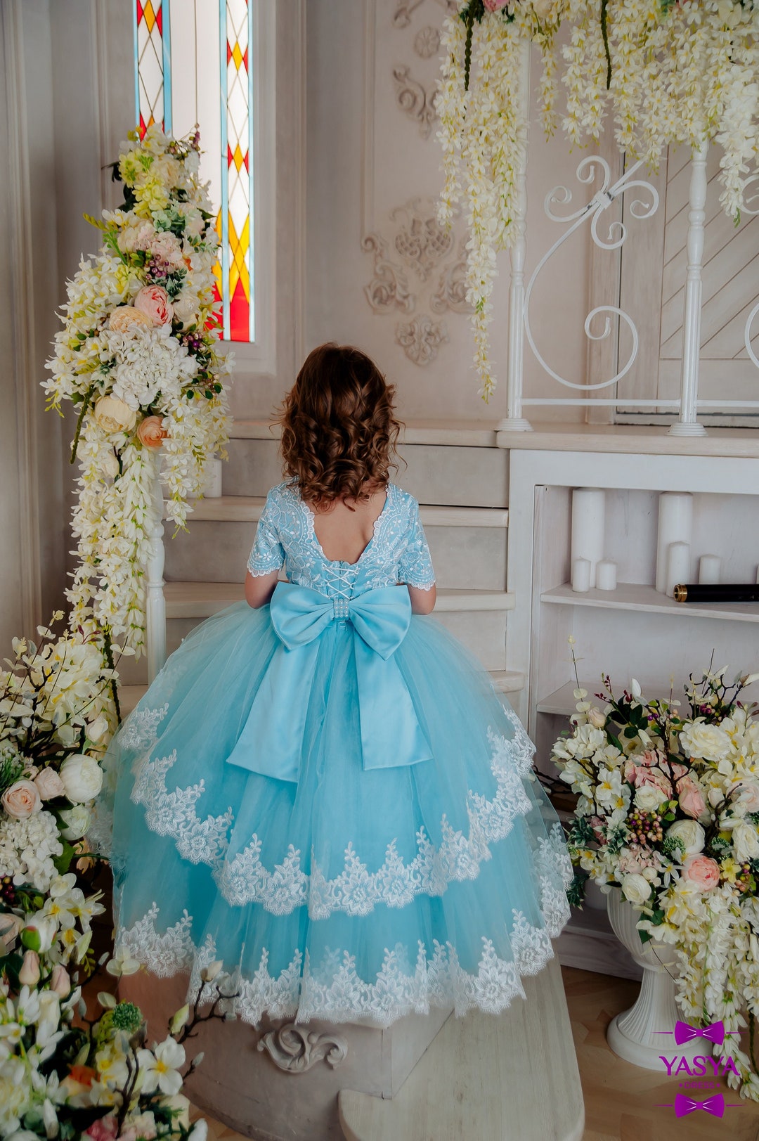 BluNight Collection Little Girl Floral Print Dress - Easter Flower Girl Dress, Ruffles Sleeve, Sizes 2T-8 - View #5