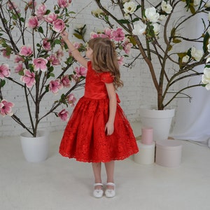 Red lace toddler dress, First birthday baby girl dress, Princess Dress Short Sleeve, baby wedding dress image 2