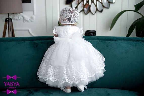 Burbvus Christening Gown Girl Baby Lace Gown g019 Handmade Baptism Dress  Lace Christening Outfit, Matching Shoes & Bonnet - Etsy