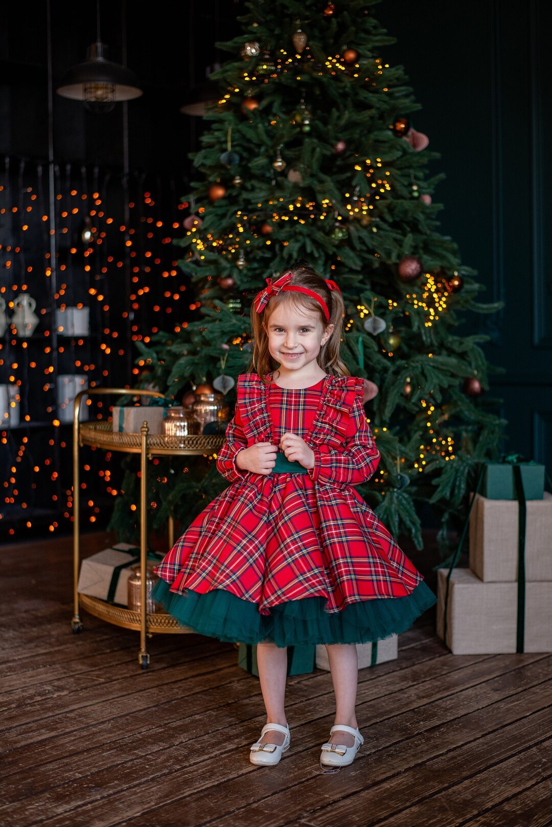 Tartan Christmas girls dress, Christmas Outfit Green, Baby Christmas dress, personalized gift, Baby 1st Christmas Plaid Dress
