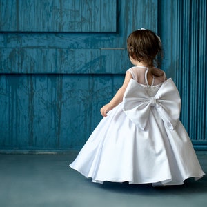 Satin christening dress, Toddler baptism dress with bow, godparent gift, 2t baptism dress for baby girl, custom dress image 4