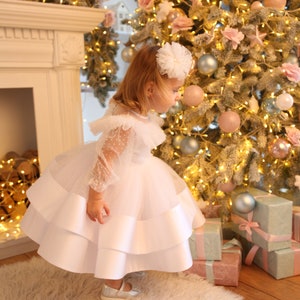 Baby Christmas dress, toddler white dress, baby girl dress, trendy little girl dress for Xmas Express delivery image 6