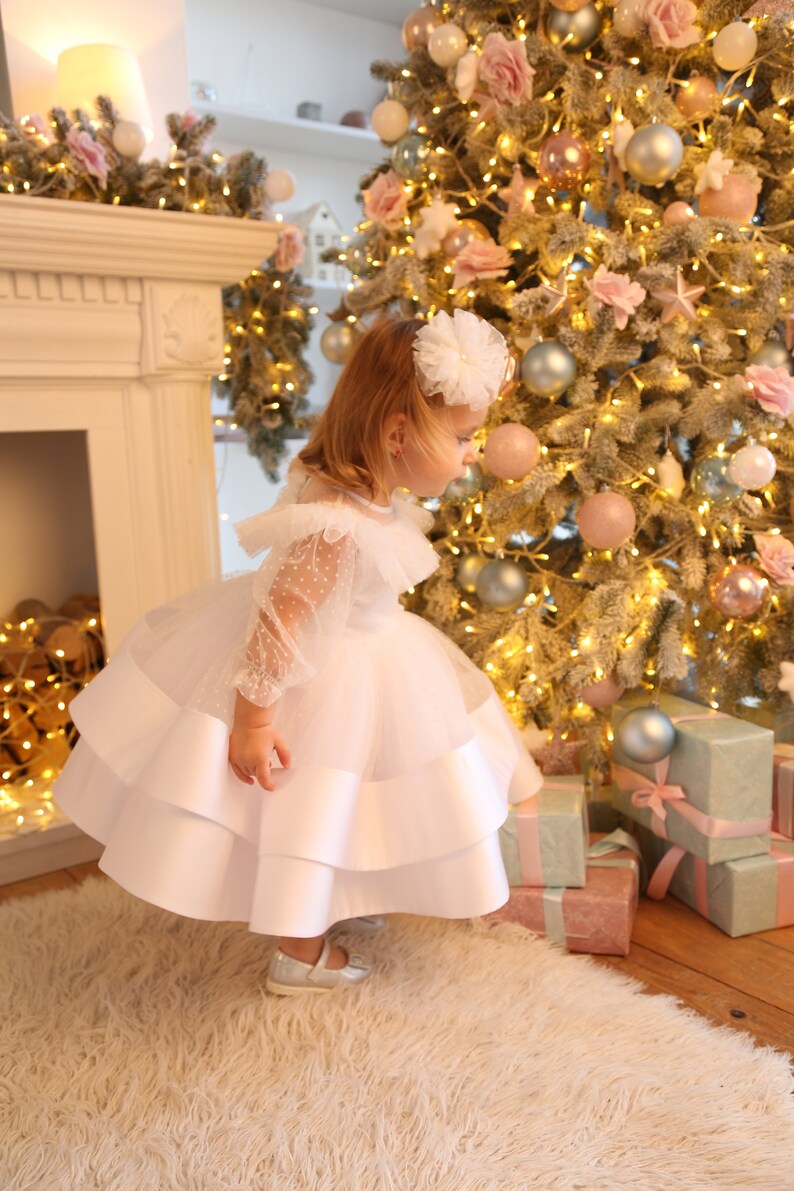 Baby Christmas dress, toddler white dress, baby girl dress, trendy little girl dress for Xmas Express delivery image 6