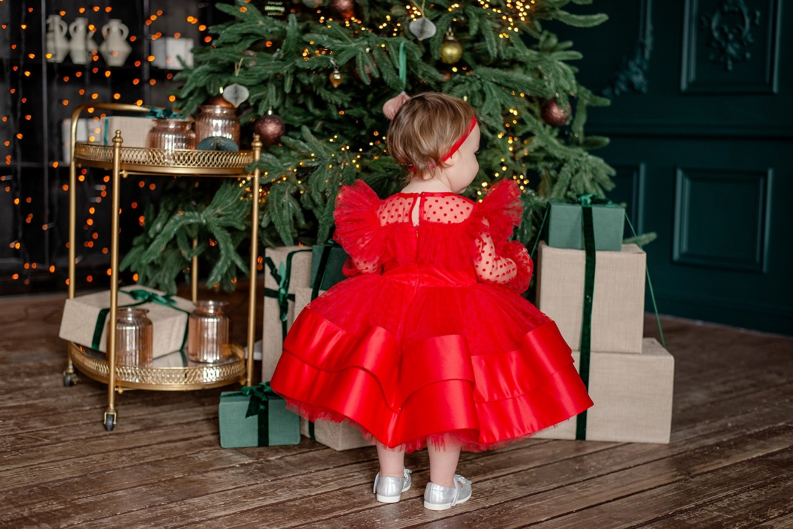 emerald green holiday dress Christmas & in Satin By Poly USA 9250 Dress My Tour TV ATT|Decade|2020s Size:US 11.5 | UK 10.5 | 29.5 CM