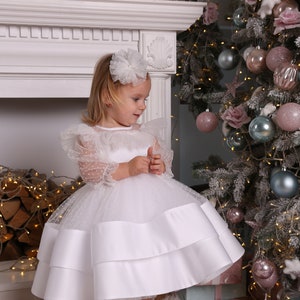 Baby Christmas dress, toddler white dress, baby girl dress, trendy little girl dress for Xmas Express delivery image 4