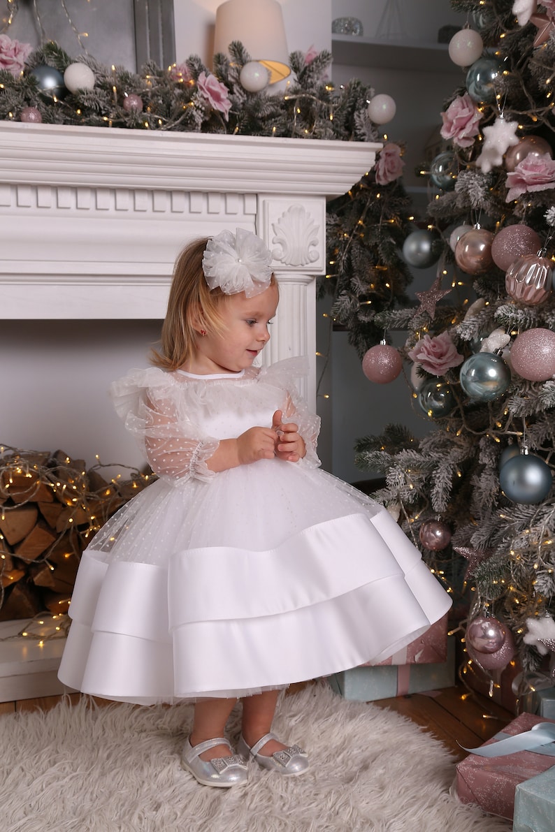 Baby Christmas dress, toddler white dress, baby girl dress, trendy little girl dress for Xmas Express delivery image 4