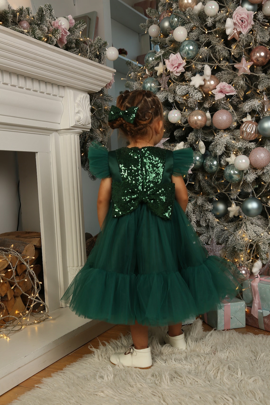 Vestido De Terciopelo De Papá Noel Para Niña – Disfraz De Mamá Noel En Rojo, Manga Larga, Cintura Ceñida Y Diadema Incluida, Ropa De Navidad De Felpa