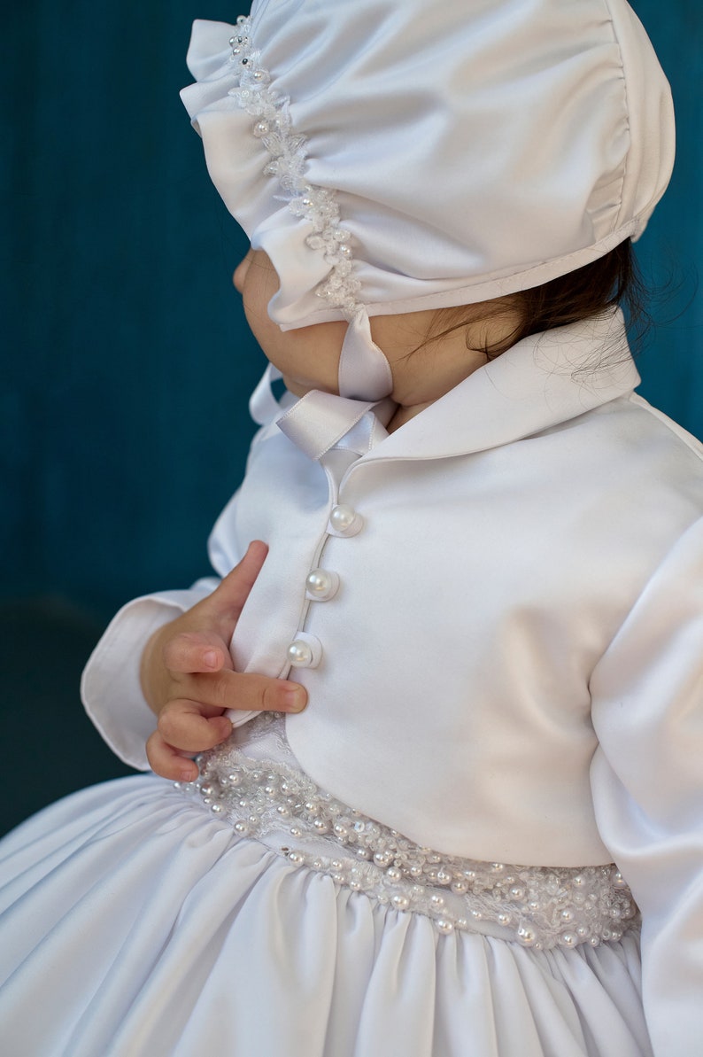 Satin christening dress, Toddler baptism dress with bow, godparent gift, 2t baptism dress for baby girl, custom dress image 5