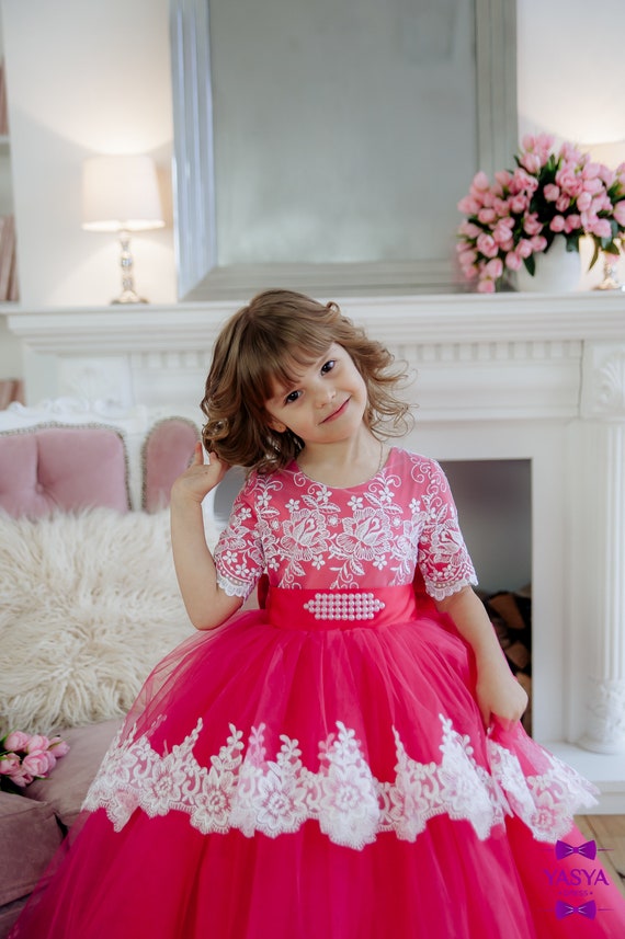 Crimson Flower Girl Dress Long Flower Tulle Gown for Toddler Puffy Girl Dress Birthday Girl Dress Photoshoot Baby Girl Outfit Etsy Ireland