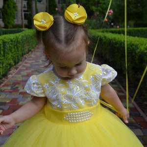 Baby first birthday dress, baby flower girl dress, Yellow princess dress, Toddler birthday dress image 8