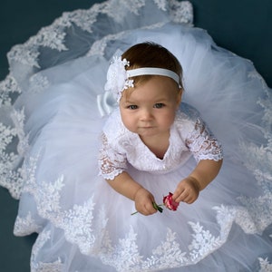 White christening dress, Toddler baptism dress with train, godparent gift, 2t baptism dress for baby girl, custom dress image 3