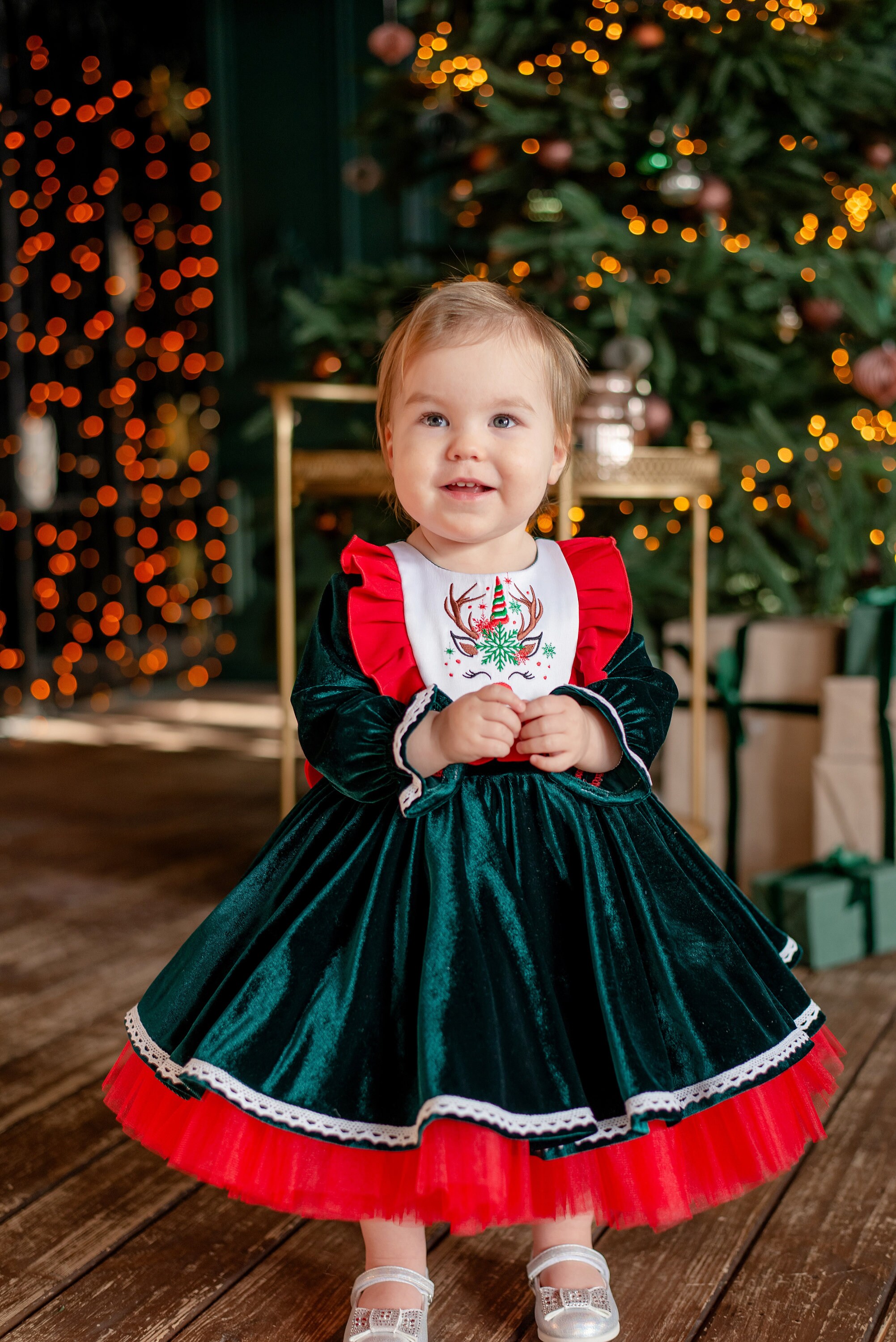 First Christmas Dress, Toddler Christmas green Dress, baby 1st Christmas gift, Photoshoot Tutu, baby gown for Christmas picture