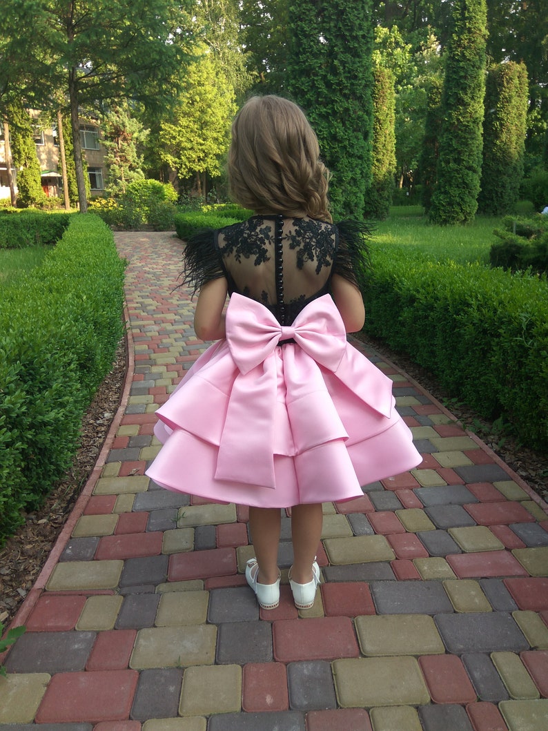 Pink and Black Elegant Dress,Knee Length Gown for Baby Birthday Party,Wedding Party Dress for Girl