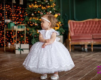 White christmas dress,baby girl gift christmas gift, Toddler Christmas Dress, my first christmas dress + Express delivery