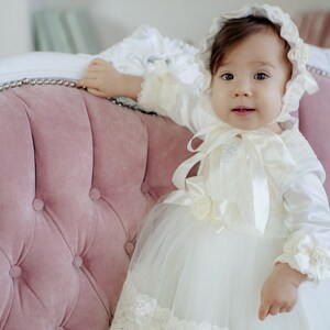 Ivory baptism dress for baby girl, baby blessing dress, lace christening gown image 3