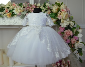 White baptism toddler girl dress, christening dress, baby baptismal dress, 2t baptism dress, baby blessing dress