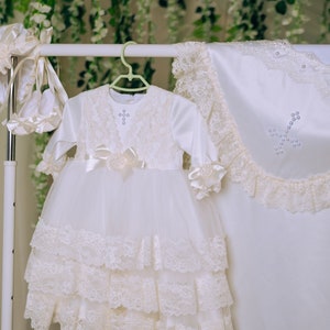 Ivory baptism dress for baby girl, baby blessing dress, lace christening gown image 7