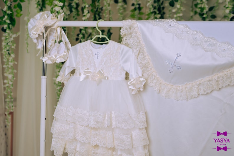 Ivory baptism dress for baby girl, baby blessing dress, lace christening gown image 7