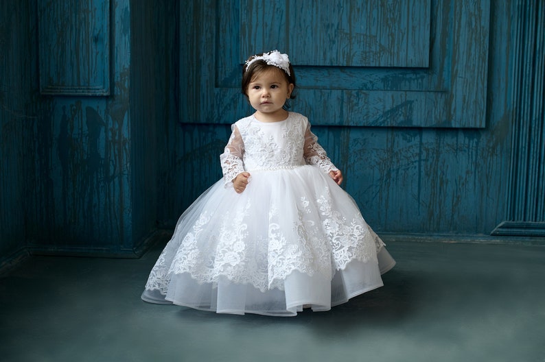 White Toddler baptism dress with train, baptism dress for baby girl, baby blessing dress, 2t baptism dress, white christening dress image 6